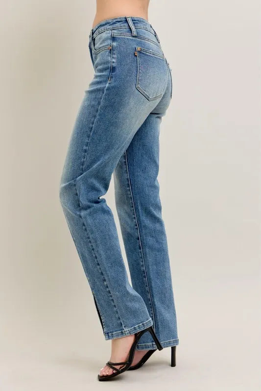 Judy Blue Full Size High Waist Vintage Wash Front Seam & Slit Straight Plus Size - cas7m