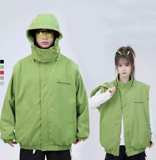Detachable Sleeve Hooded Jacket Coat - cas7m