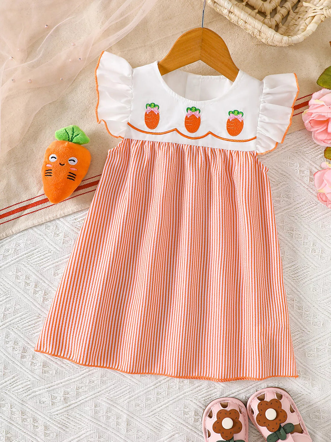 Children's Embroidered Striped Dress - cas7m