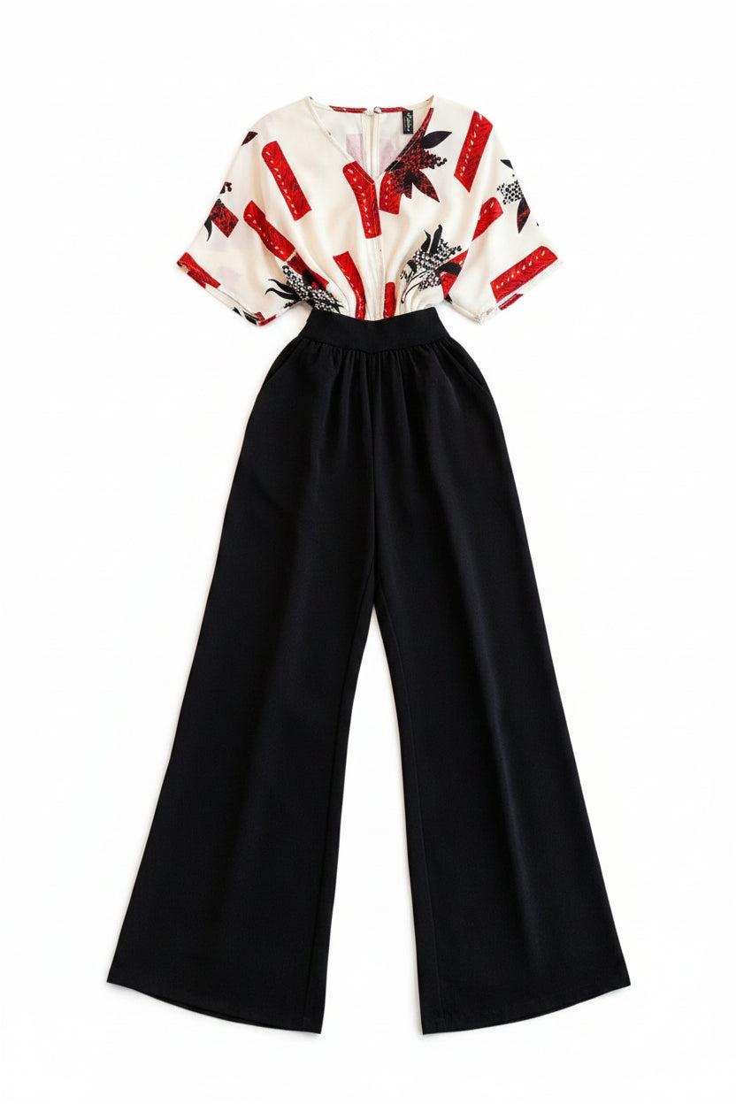 Printed Wide Leg Jumpsuit - cas7m