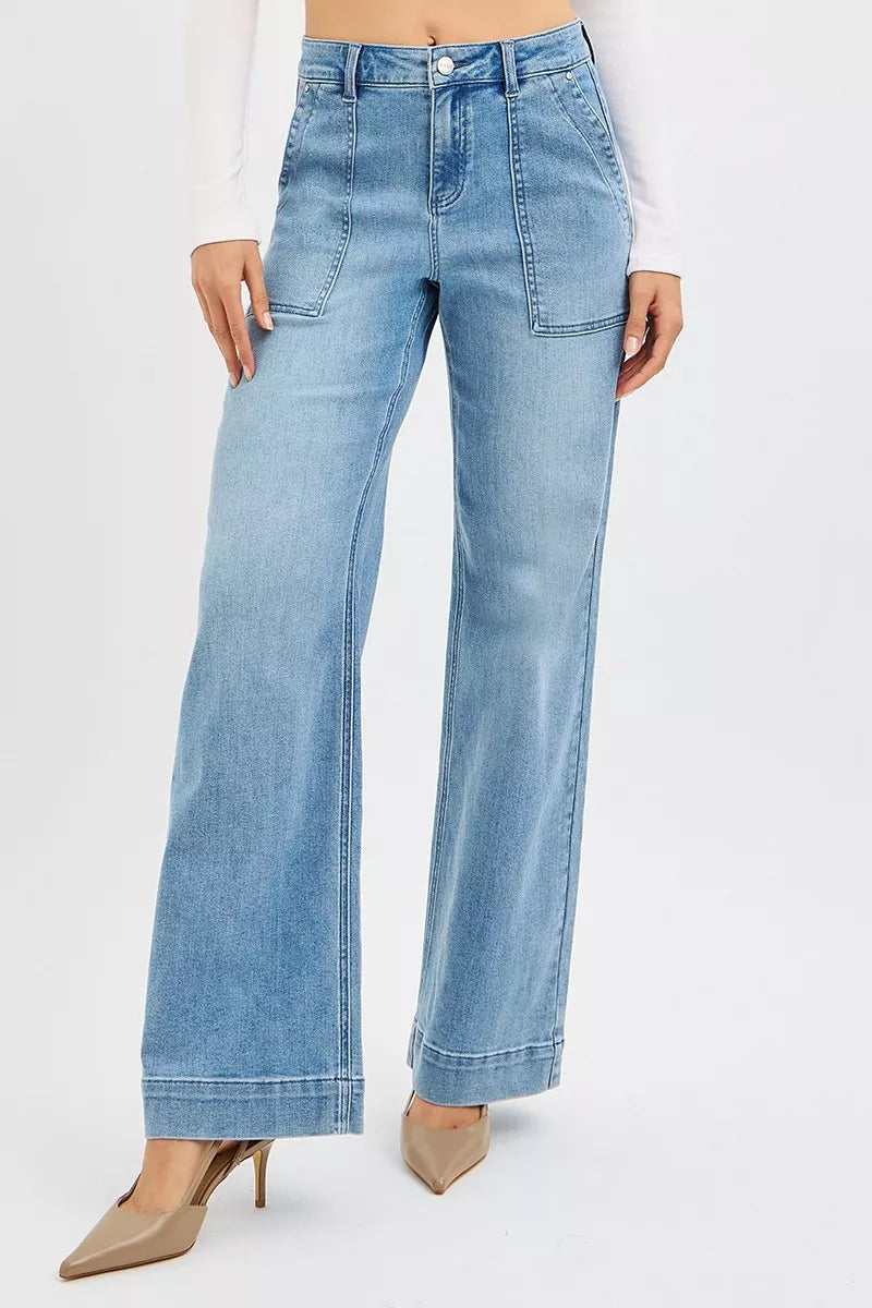 RISEN Full Size High Rise Straight Leg Jeans with Front Pockets Plus Size - cas7m