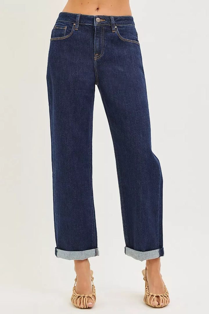 RISEN Slouchy Cropped  Boyfriend Jeans With Cuffed Hem - cas7m
