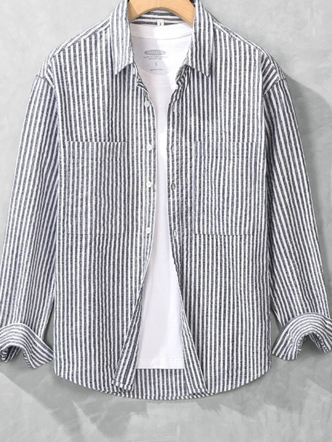 Men's Plus Size Striped Long Sleeve Shirt - cas7m