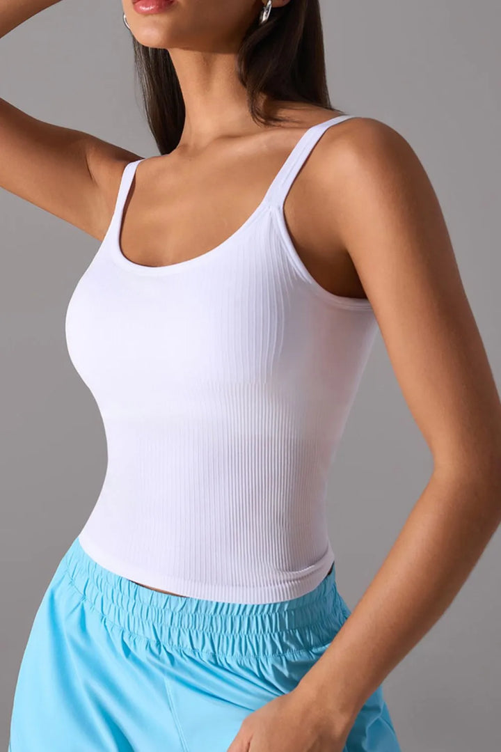 Scoop Neck Active Tank with Detachable Chest Pads - cas7m