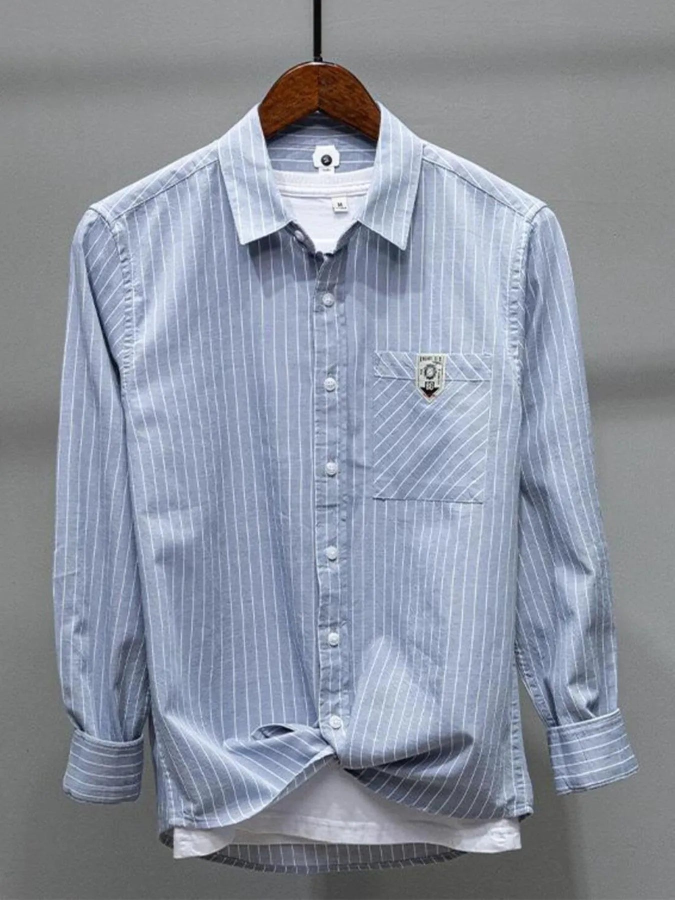 Men's Plus Size Striped Button Up Long Sleeve Shirt - cas7m