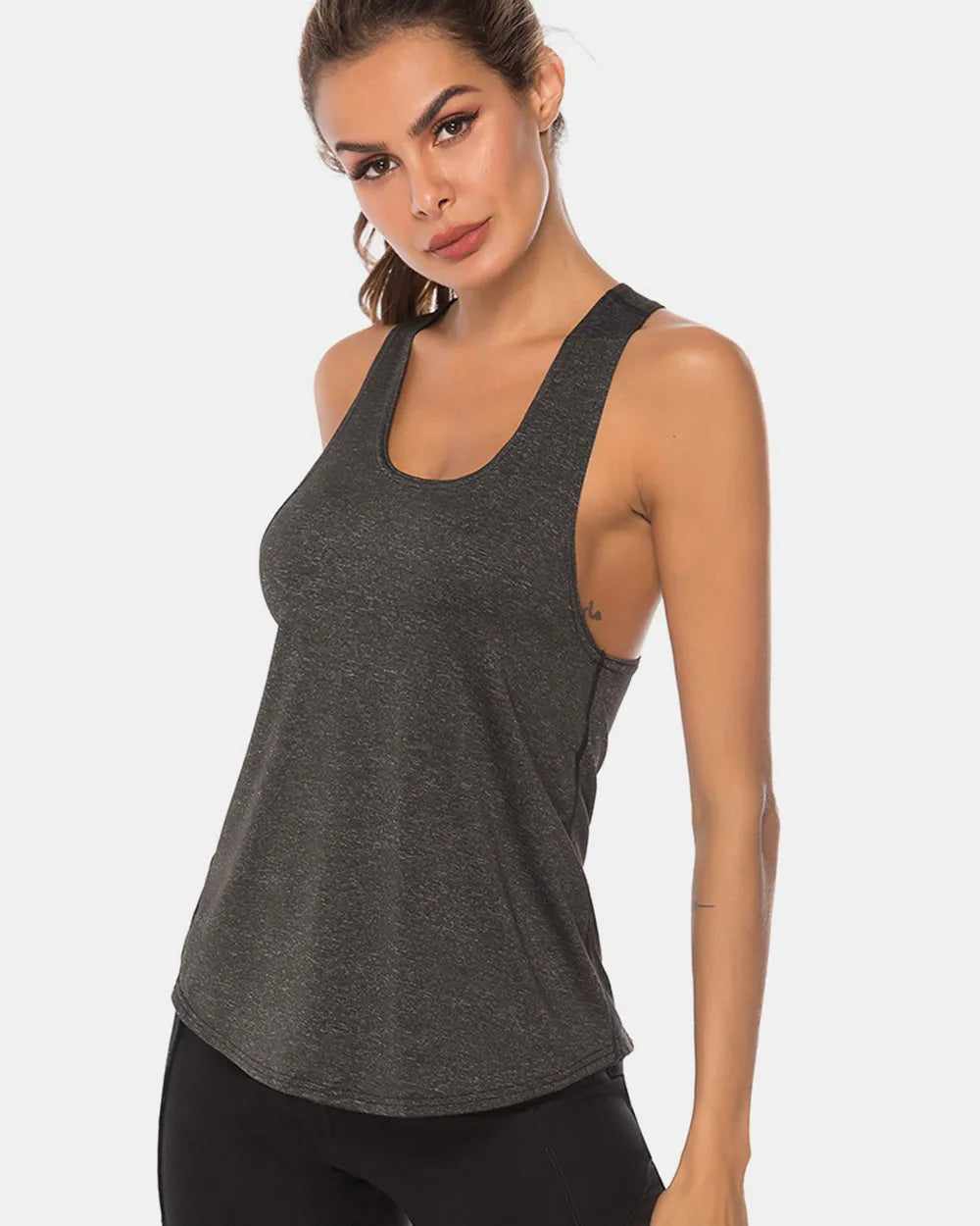 Full Size Scoop Neck Wide Strap Active Tank - cas7m