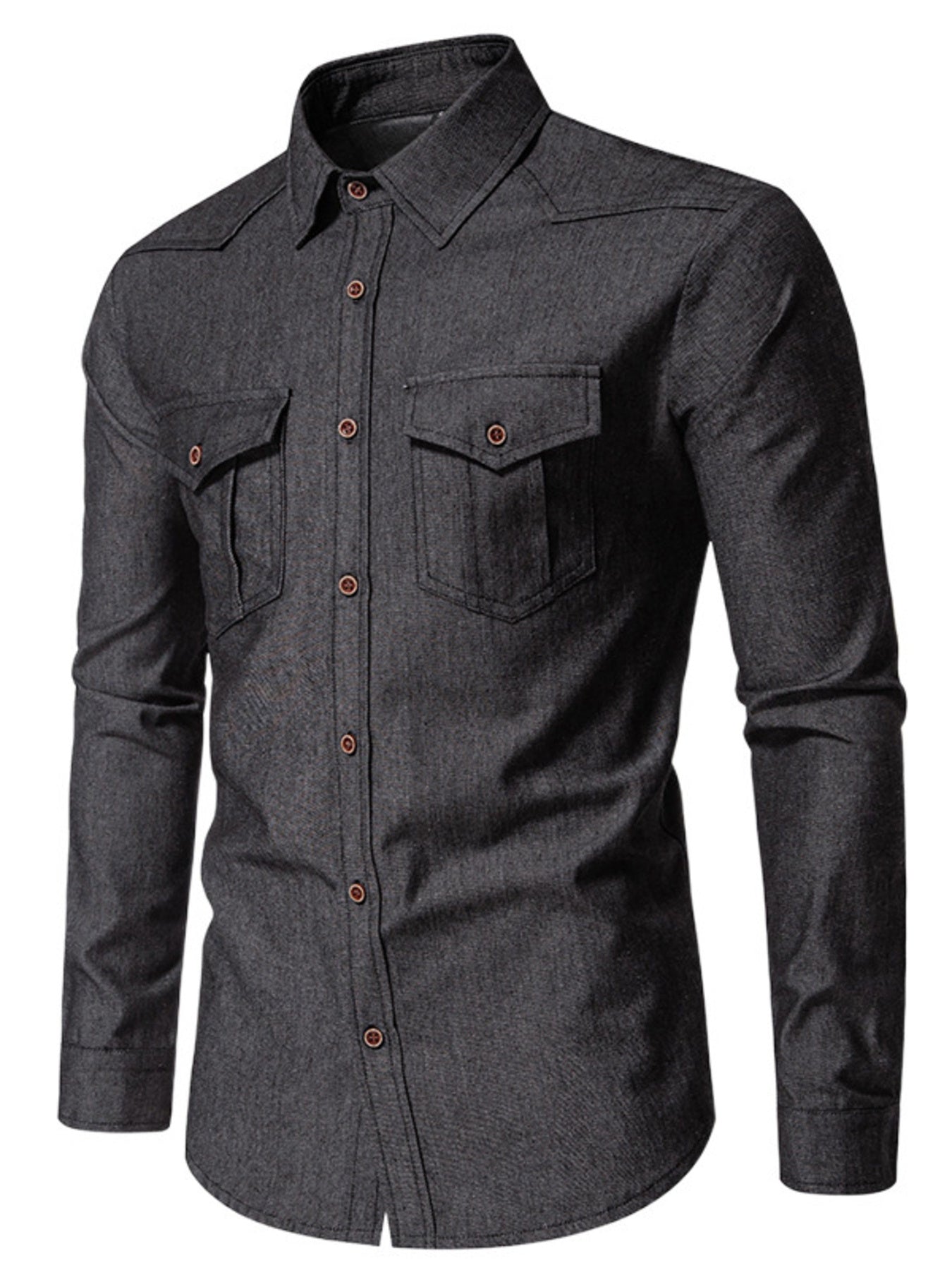 Men's Casual Long Sleeve Denim Shirt with Pockets - cas7m