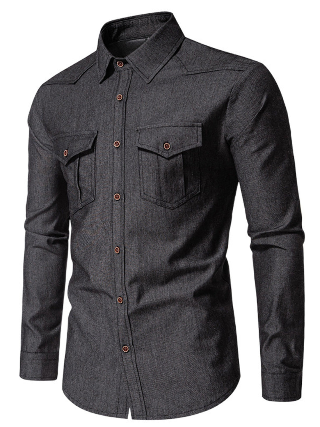 Men's Casual Long Sleeve Denim Shirt with Pockets - cas7m