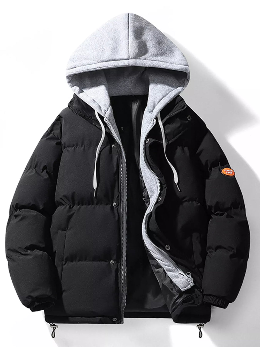 Men's Plus Size Hooded Padded Puffer Jacket - cas7m