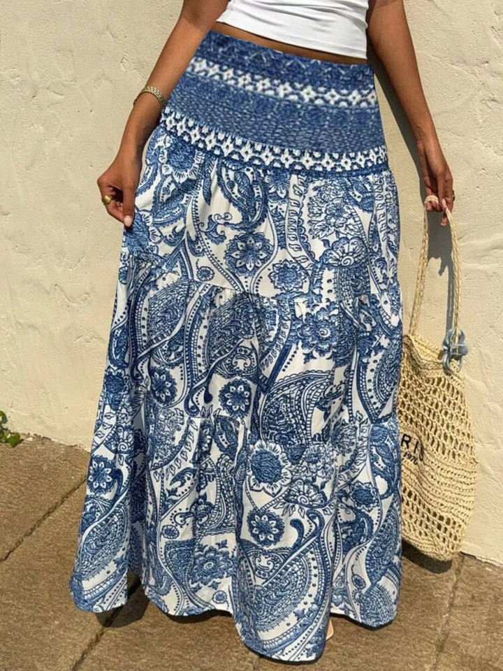 Printed High Waist Maxi Skirt - cas7m