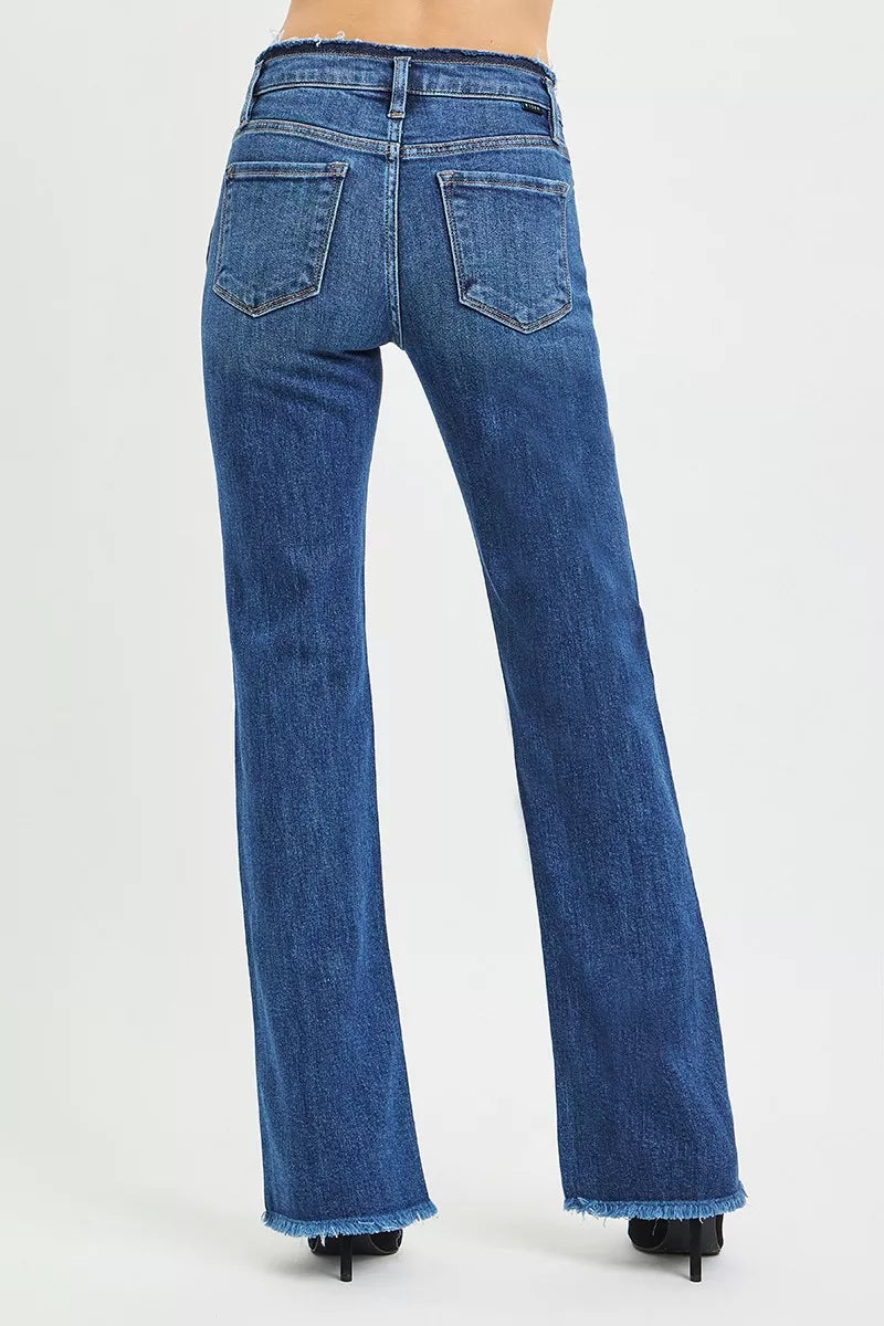 RISEN Full Size Mid Rise Bootcut Frayed Waistband Hem Detail Jeans Plus Size - cas7m