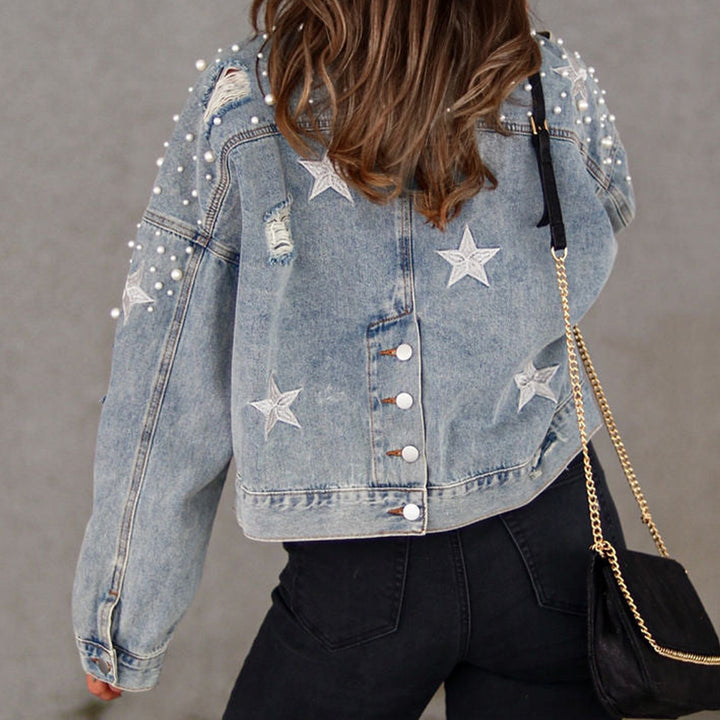 Bead Detail Denim Jacket - cas7m