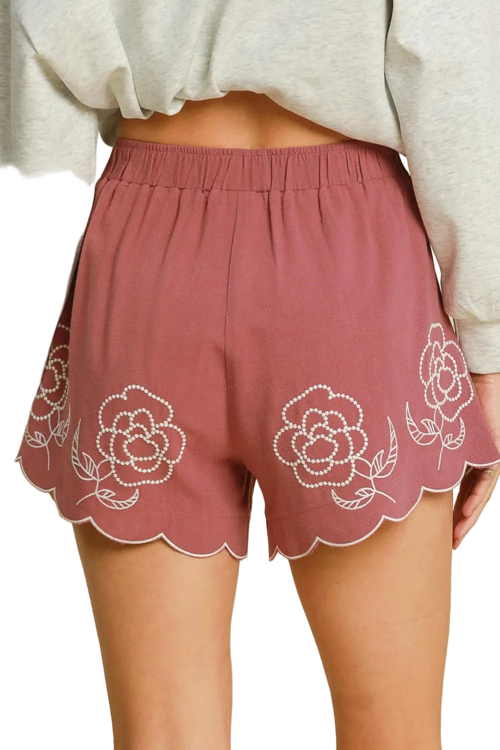 Umgee Full Size Linen Blend Shorts with Floral Embroidered Details - cas7m