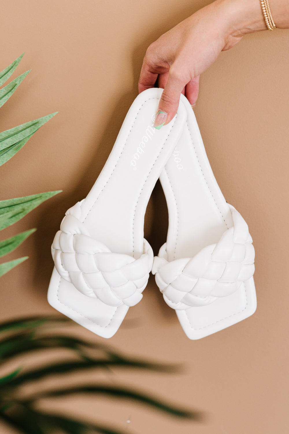 Weeboo Cakewalk Woven Square Toe Slides in White - cas7m