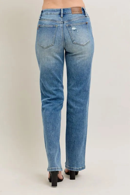 Judy Blue Full Size High Waist Vintage Wash Front Seam & Slit Straight Plus Size - cas7m