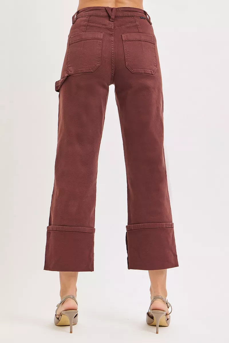 RISEN Full Size High Rise Wide Straight Cuffed Patch Jeans Plus Size - cas7m