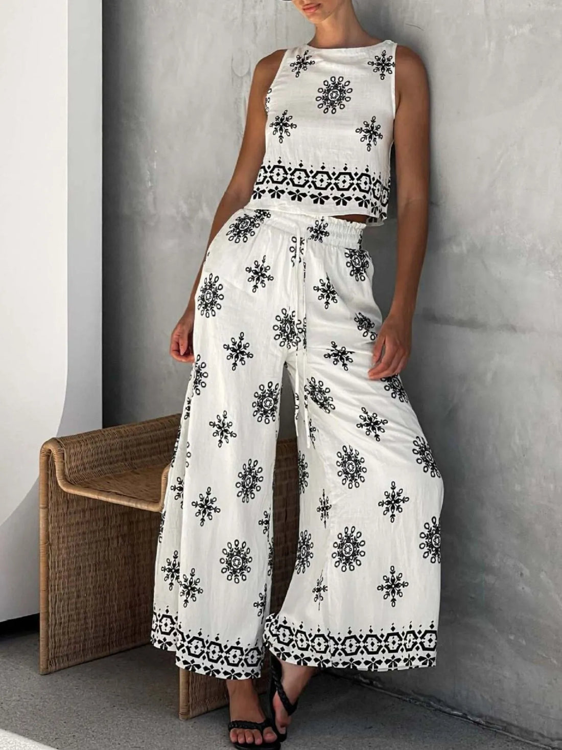Printed Tank and Pants Set - cas7m