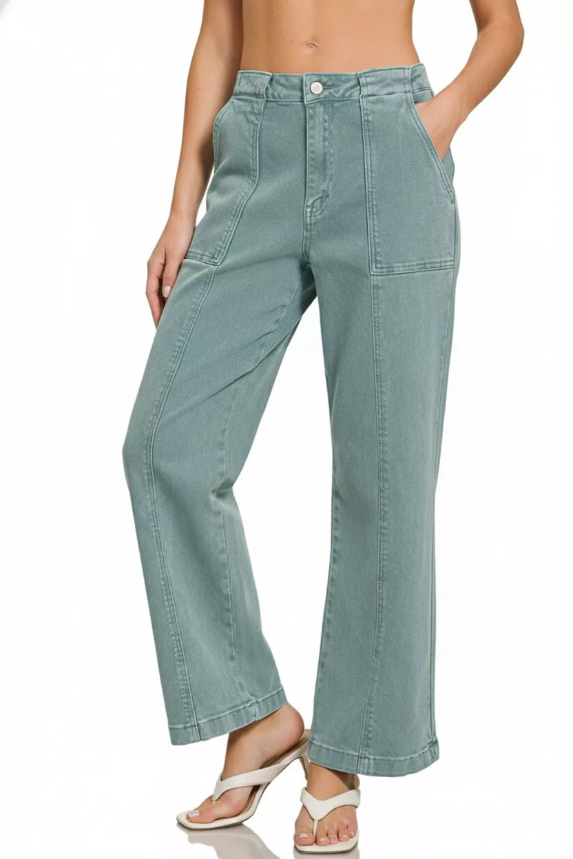 Zenana Straight Leg Utility Pocket Jeans - cas7m