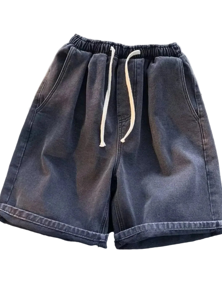 Men's Full Size Elastic Waist Washed Denim Shorts Plus Size - cas7m