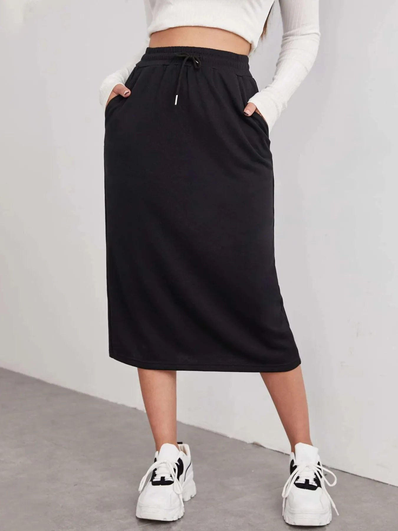Slit Drawstring Midi Skirt - cas7m