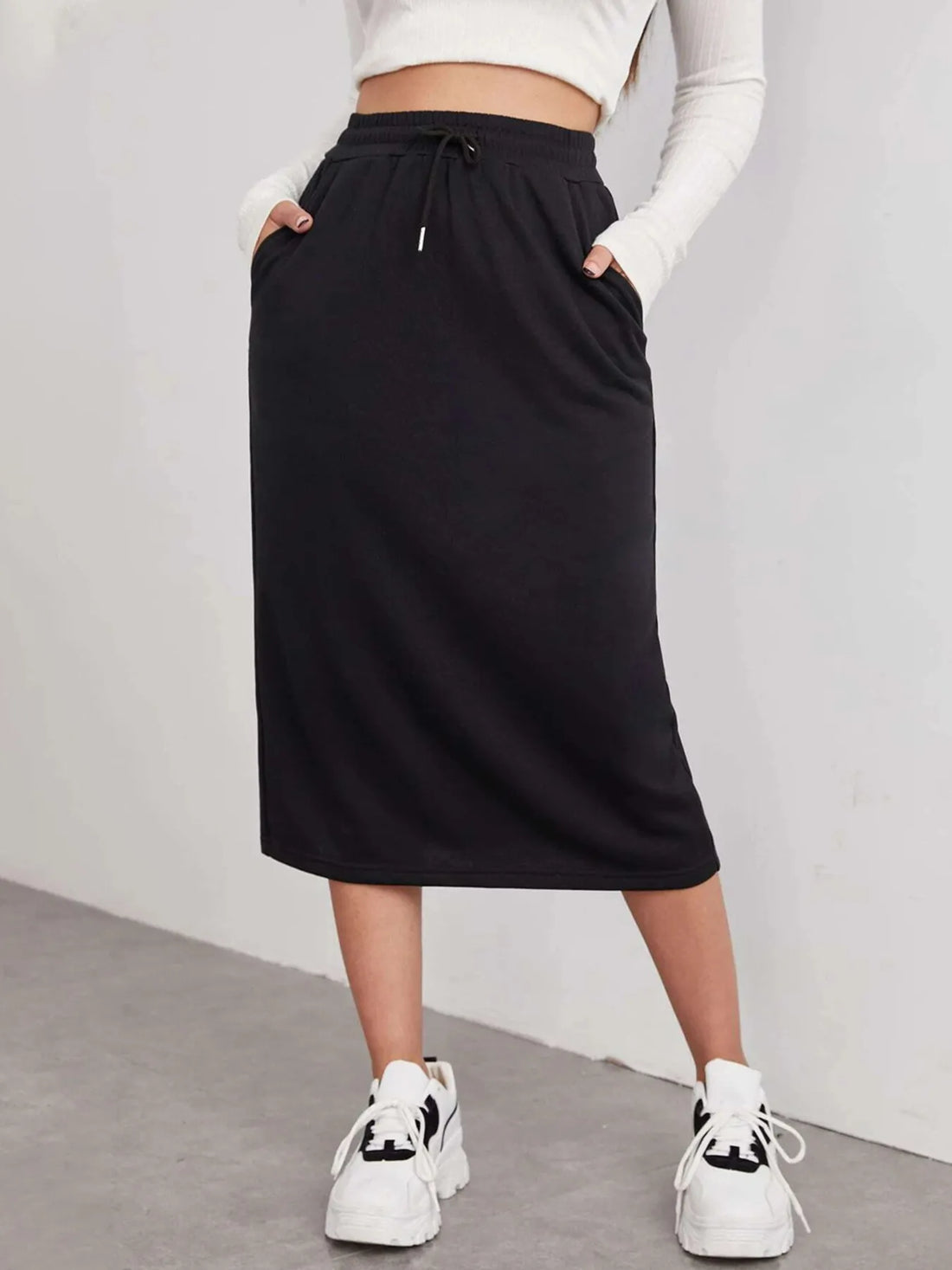 Slit Drawstring Midi Skirt - cas7m