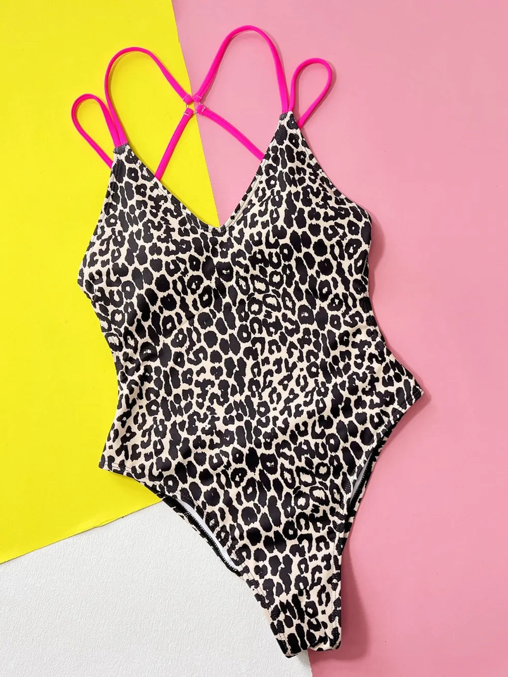 Leopard Plunge Spaghetti Strap One-Piece Swimwear - cas7m