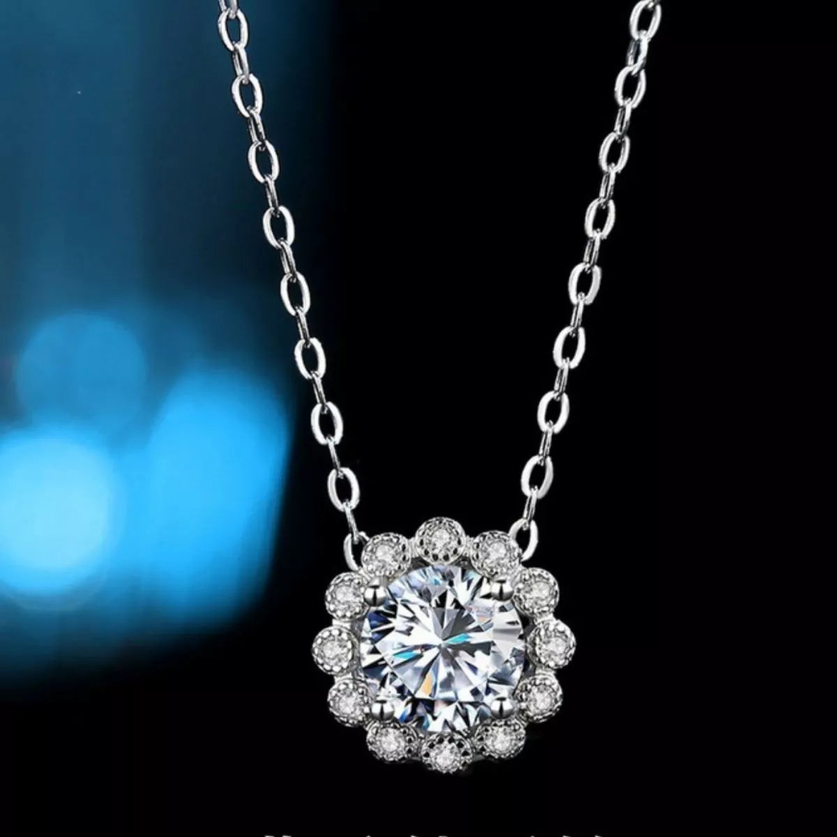 1 Carat Moissanite 925 Sterling Silver Flower Necklace - cas7m