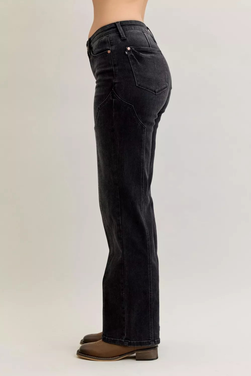 Judy Blue Mid Rise Straight Western Seam Detail Jeans - cas7m
