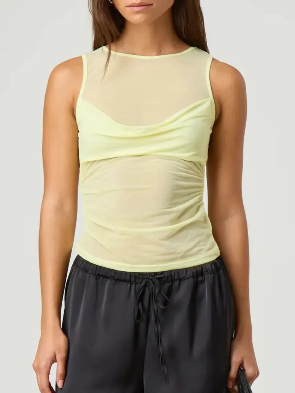 Ruched Round Neck Tank - cas7m