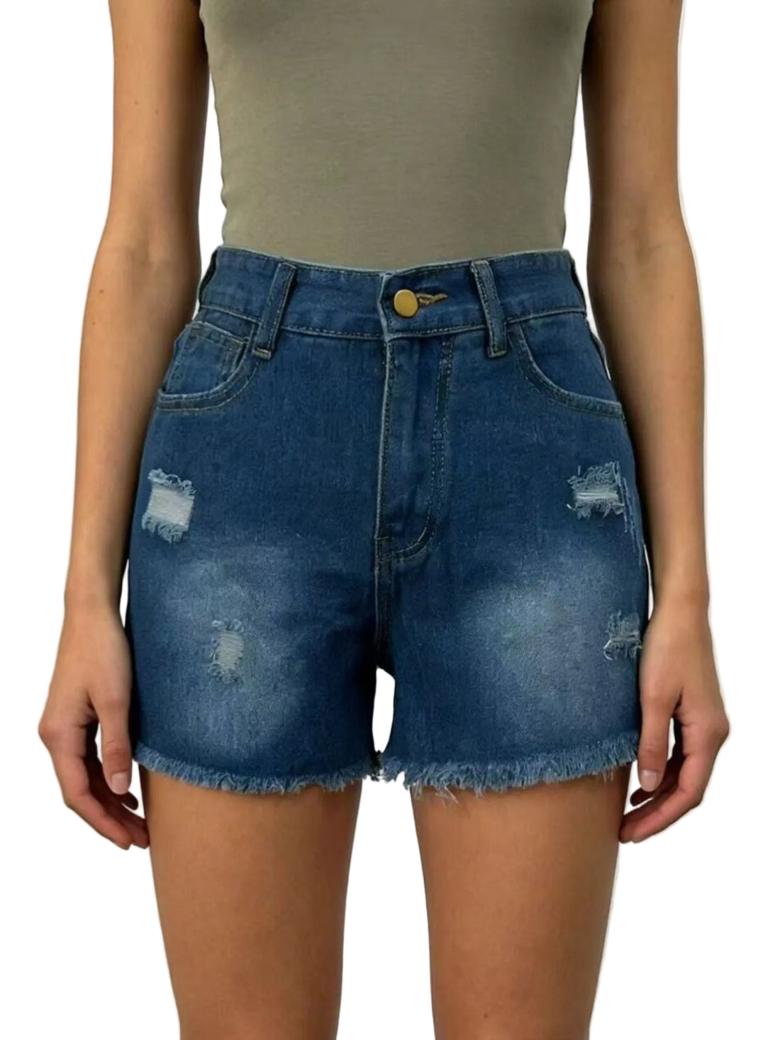 Distressed Frayed Hem Denim Shorts - cas7m