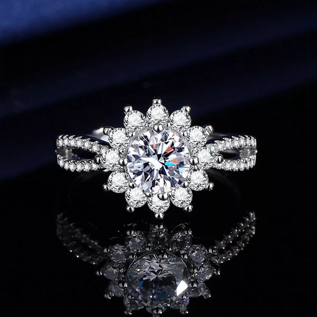 1 Carat Moissanite 925 Sterling Silver Flower Ring - cas7m