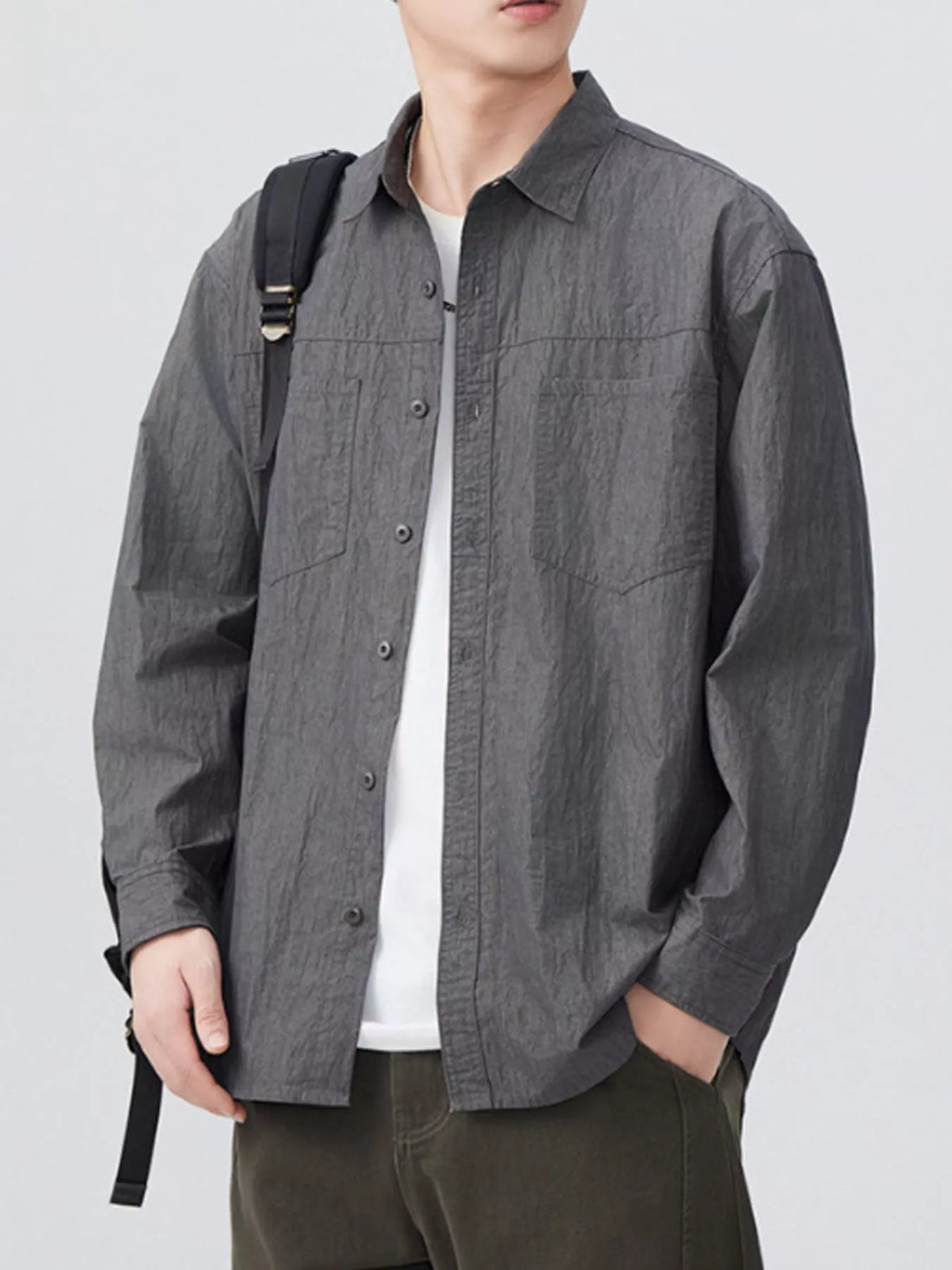 Men's Plus Size Button Up Long Sleeve Shirt - cas7m