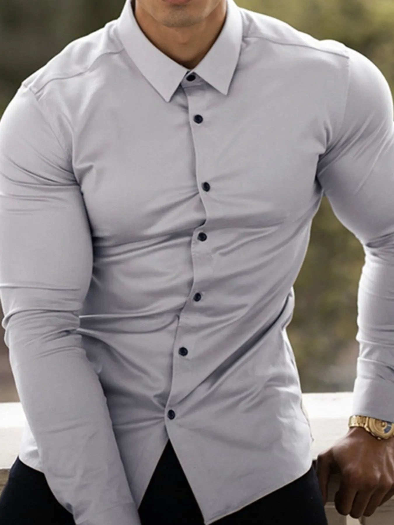 Men's Plus Size Button Up Long Sleeve Shirt - cas7m