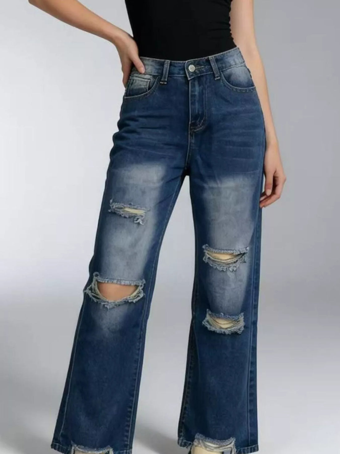 Distressed Wide Leg Jeans - cas7m
