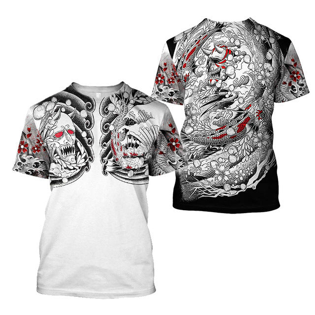 3D Men's T-shirt Samurai Printed T-shirt Loose Round Neck - cas7m
