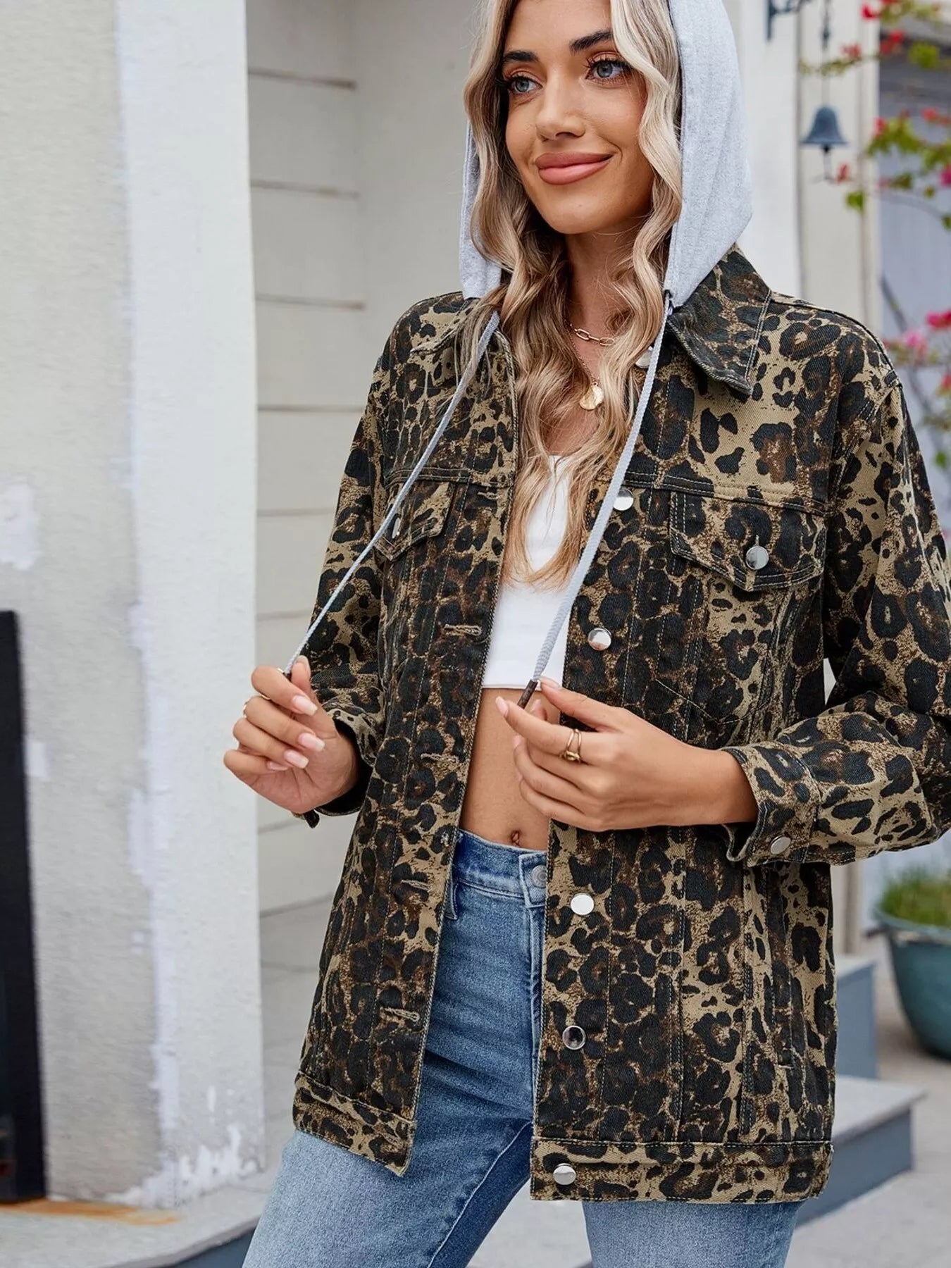 Button Up Long Sleeve Denim Jacket - cas7m