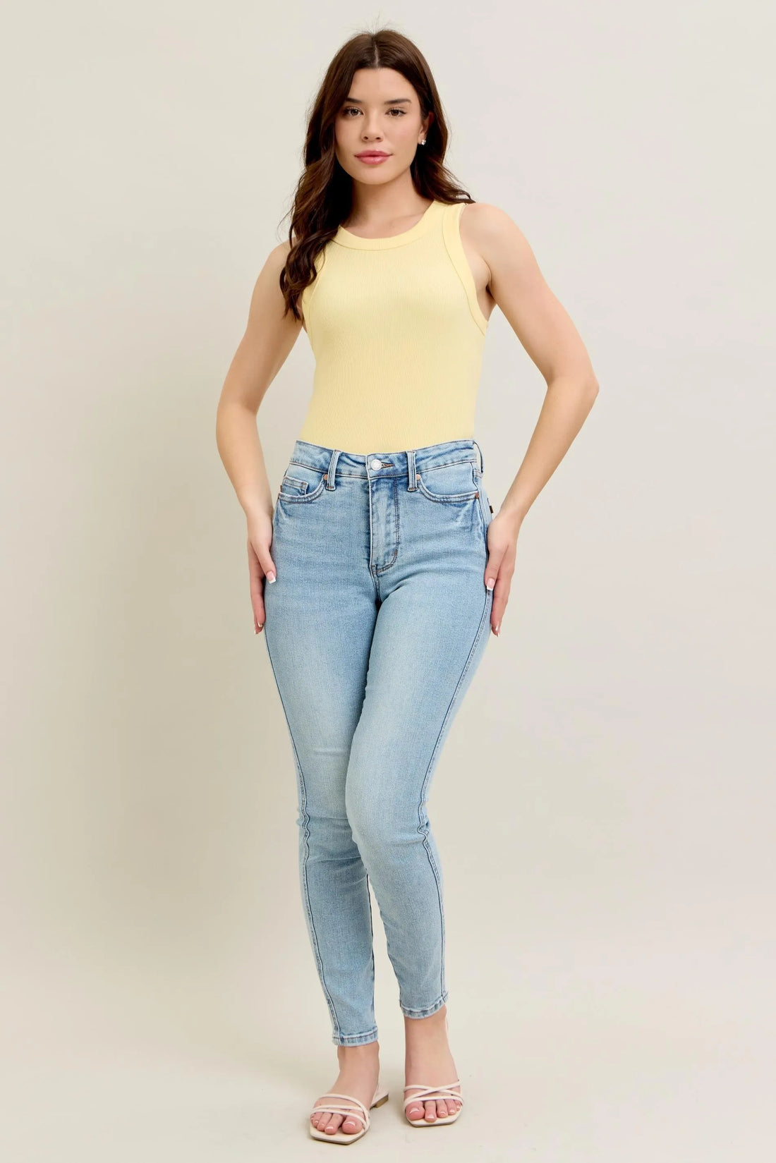 Judy Blue Full Size Mr Tummy Control Vintage Wash Skinny Jeans Plus Size - cas7m