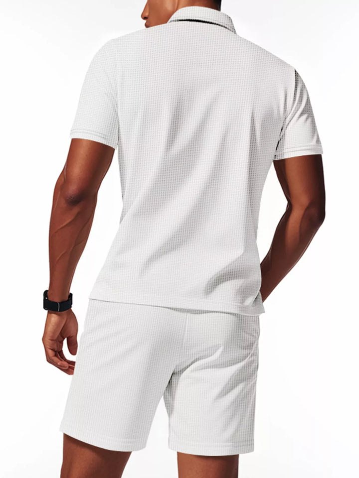 Men's Full Size Textured Short Sleeve Polo and Shorts Set Plus Size - cas7m