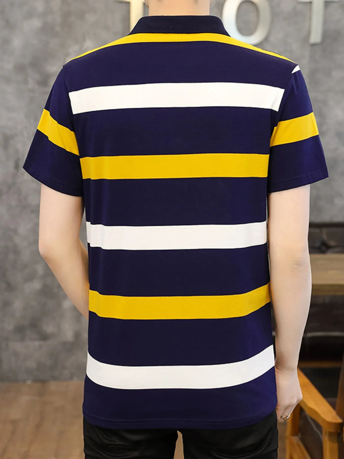 Men's Plus Size Striped Slim Fit Polo Shirt - cas7m