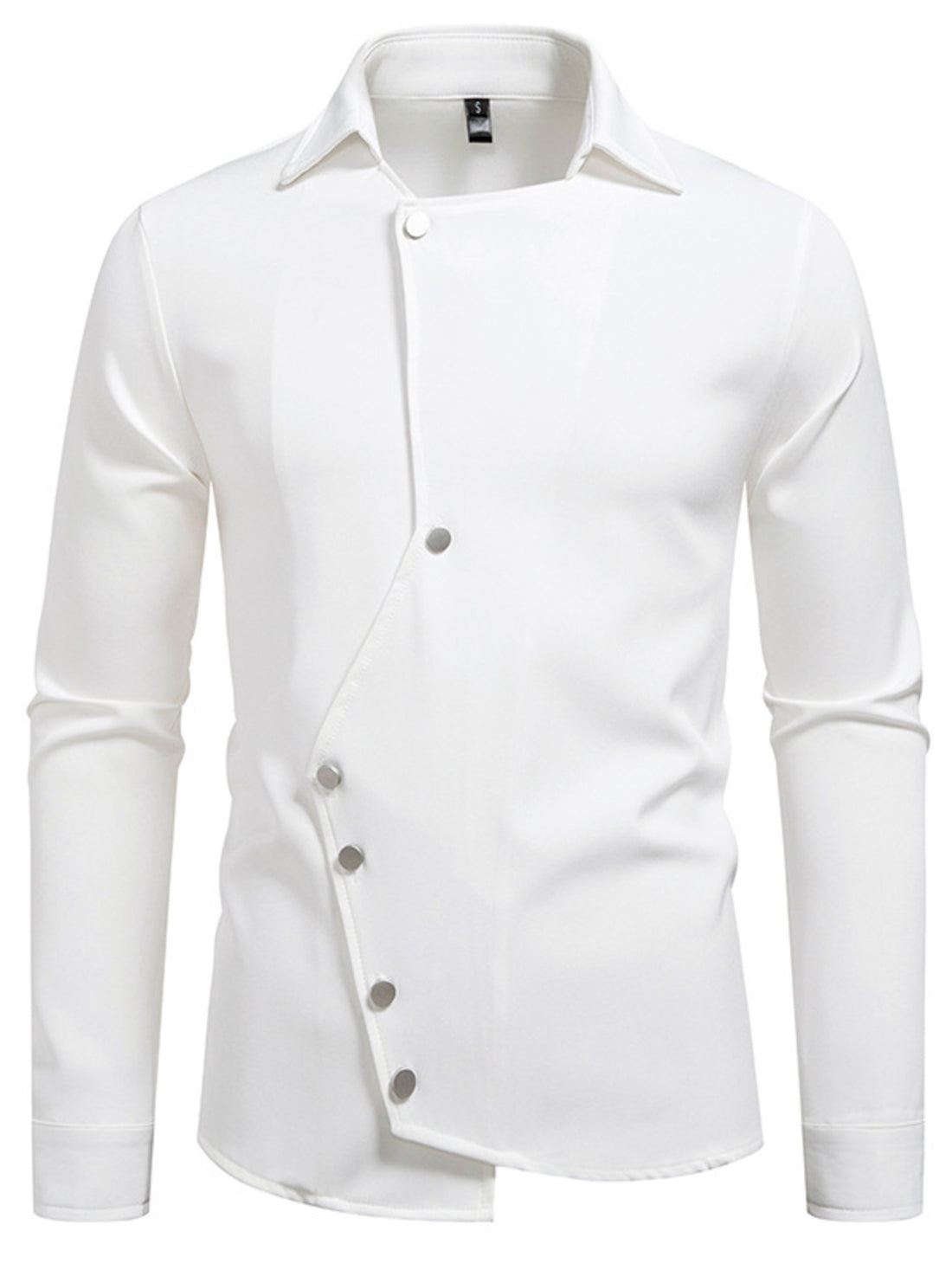 Men's Asymmetrical Button-Down Long Sleeve Shirt - cas7m
