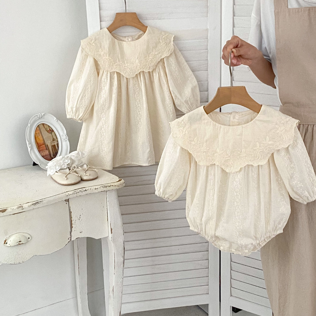 Big Lapel Long Sleeve Onesie Sisters Dress - cas7m