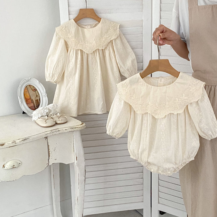 Big Lapel Long Sleeve Onesie Sisters Dress - cas7m