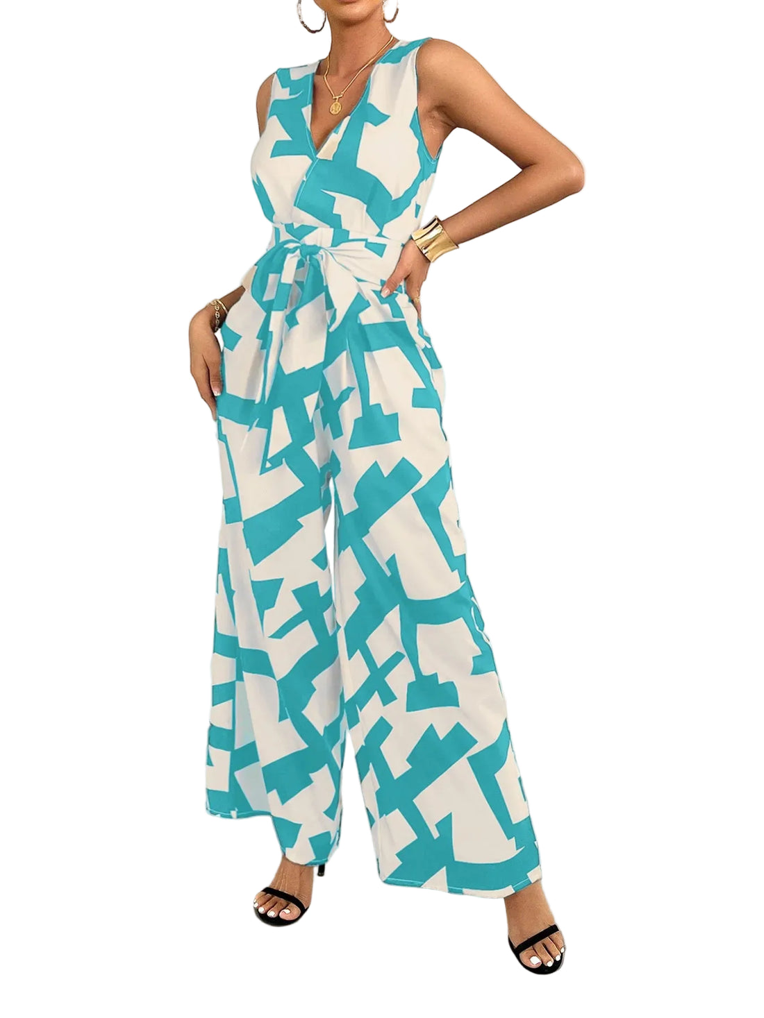Printed Wide Leg Jumpsuit - cas7m