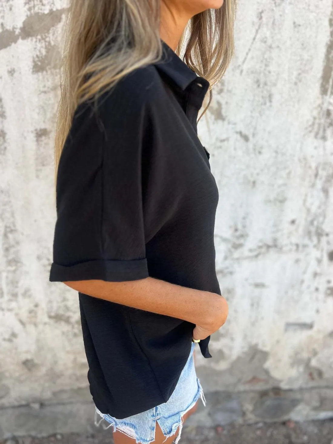 Full Size Collared Neck Half Sleeve Shirt Plus Size - cas7m