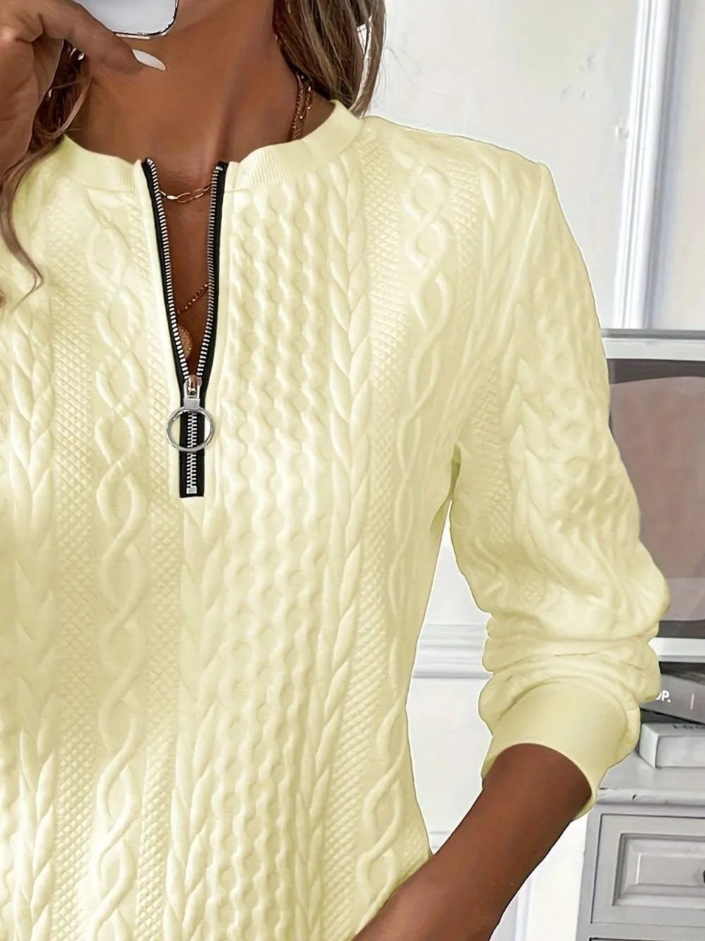 Texture Half Zip Long Sleeve Sweatshirt - cas7m