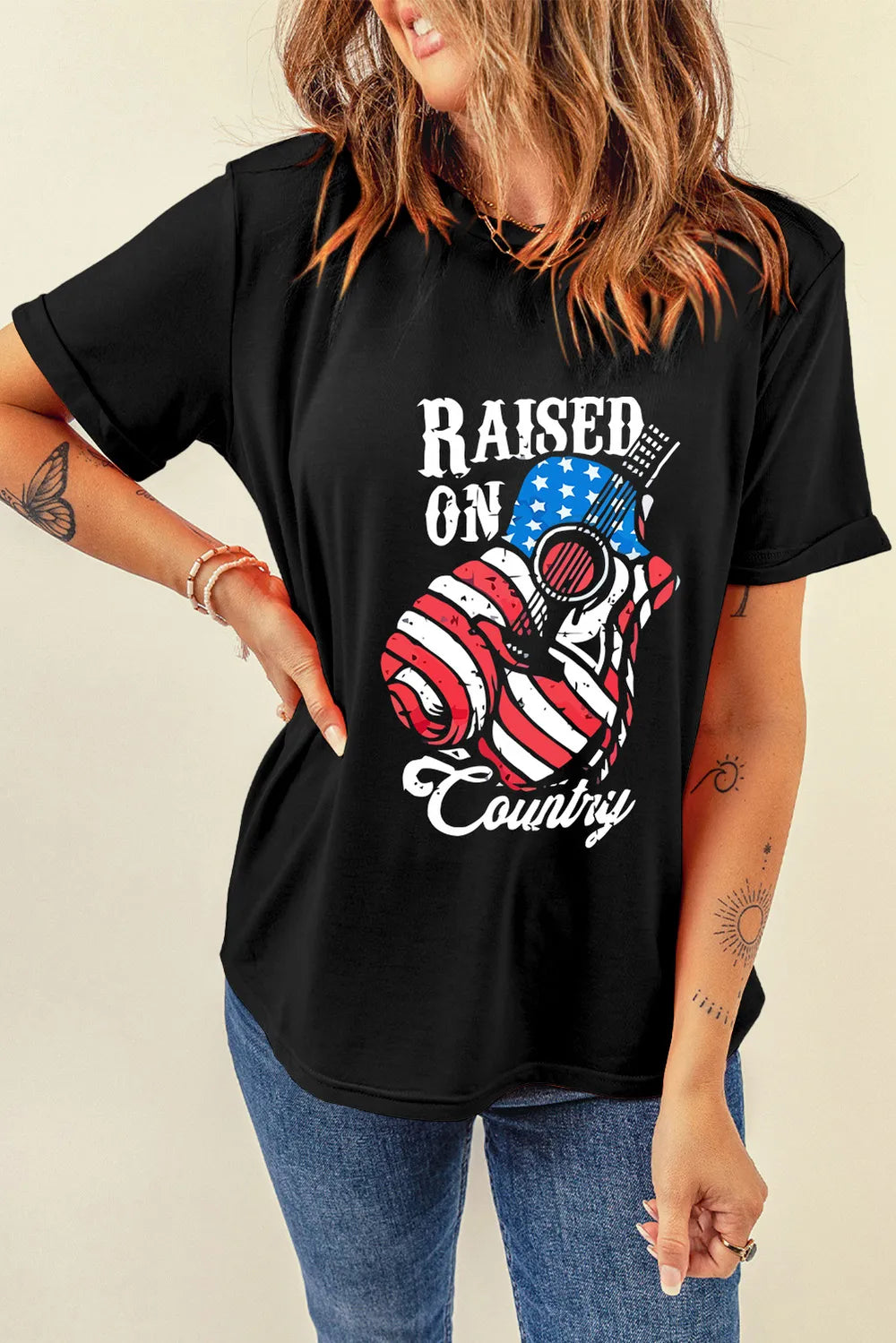 RAISED ON COUNTRY Round Neck T-Shirt - cas7m