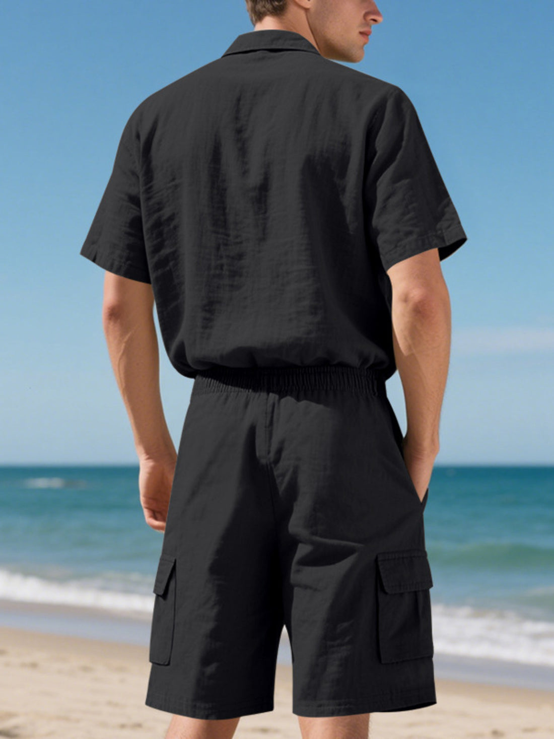 Men's Full Size Button Up Shirt and Shorts Set Plus Size - cas7m