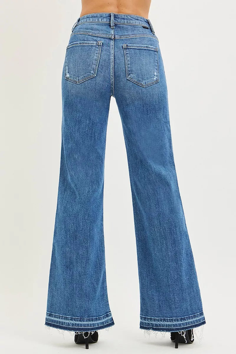 RISEN High Rise Wide Leg Jeans With Released Hem - cas7m