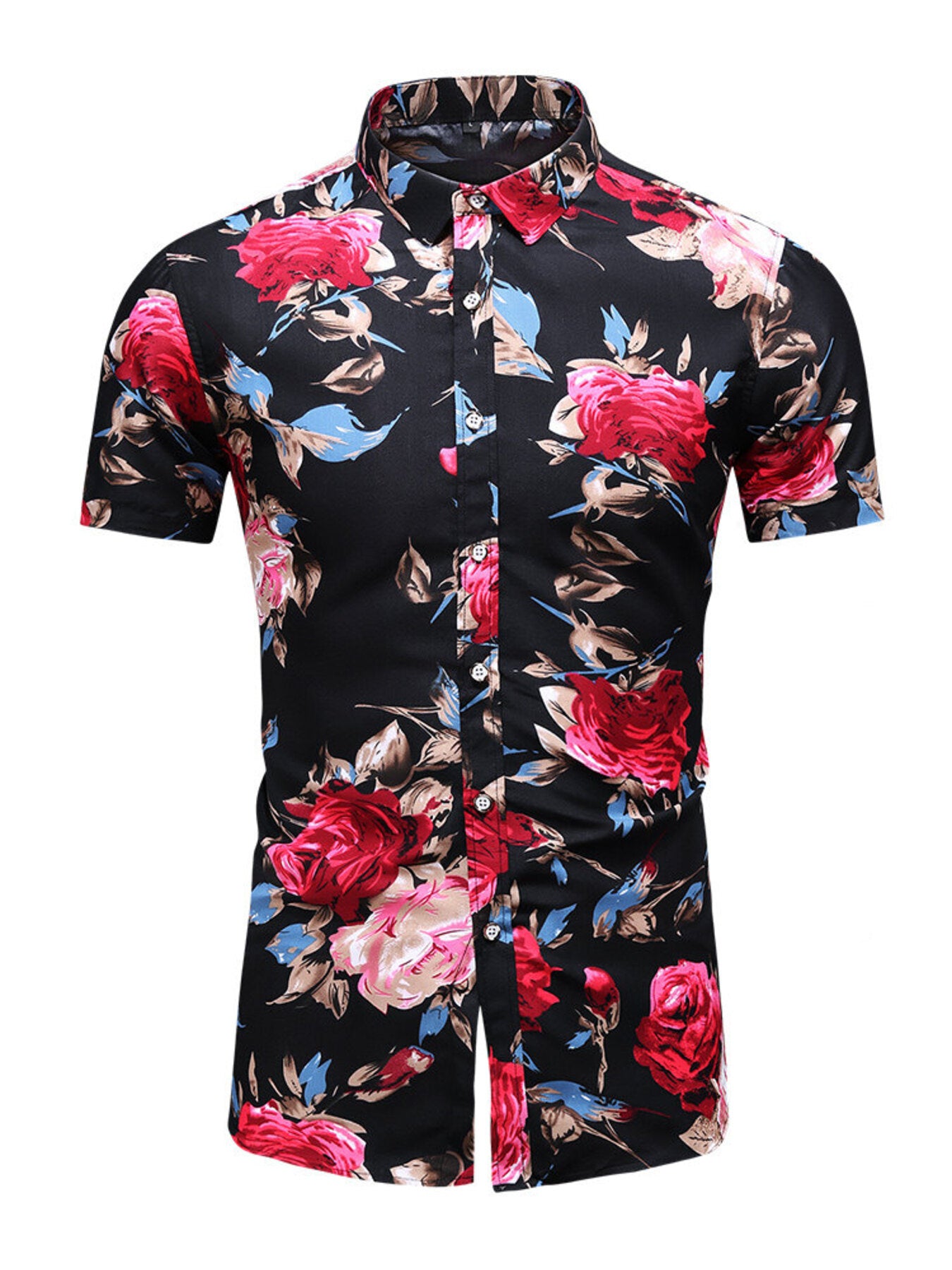 Men's Plus Size Floral Print Short Sleeve Casual Shirt - cas7m