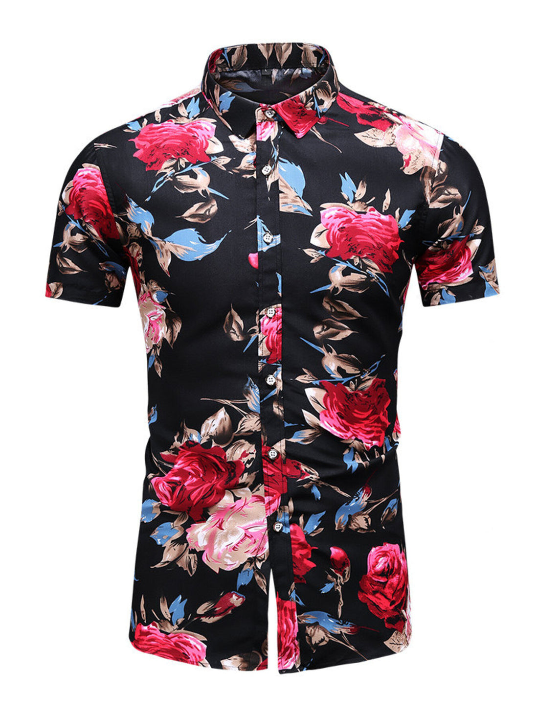 Men's Plus Size Floral Print Short Sleeve Casual Shirt - cas7m